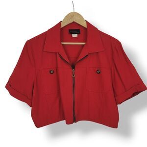 Vintage 80s 90s New York Extremes Cropped Full Zip Short Sleeve Red Jacket Top